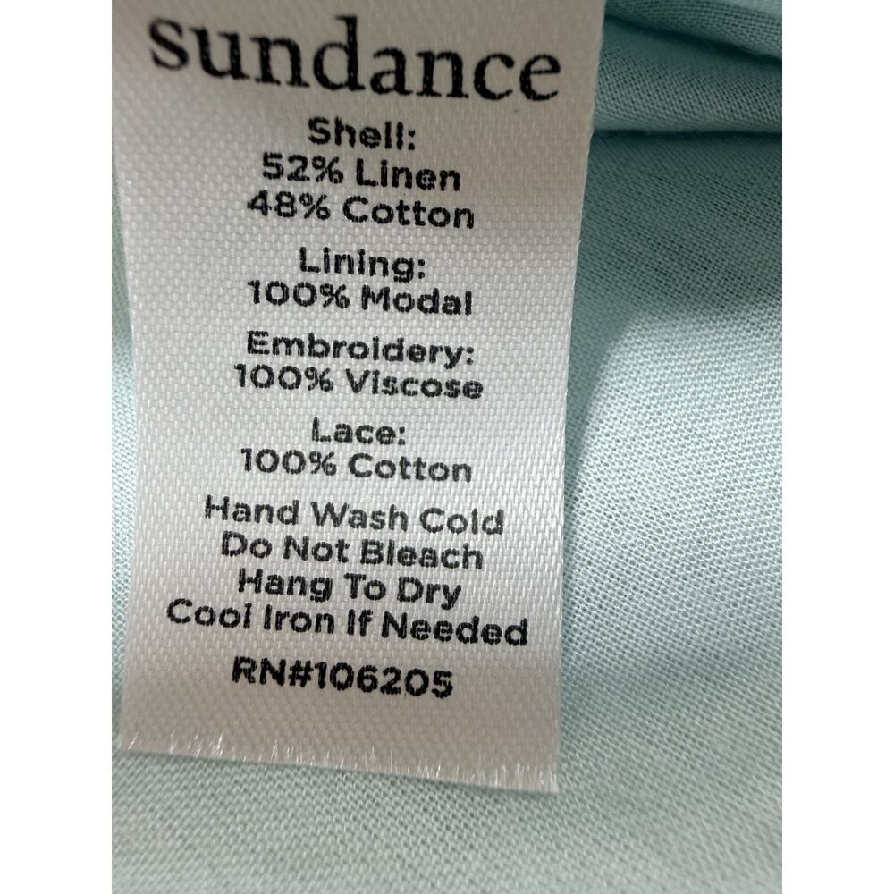 Sundance Lace Crochet Linen Blend Top Cottagecore Boho Prairie Skyblue Women Lg - Picture 7 of 15
